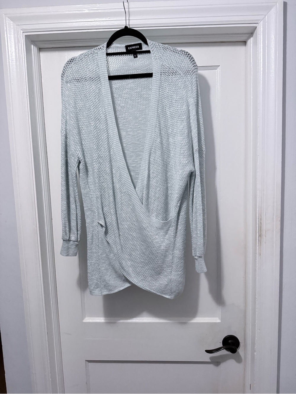 Express Light Blue Open-Front Draped Cardigan